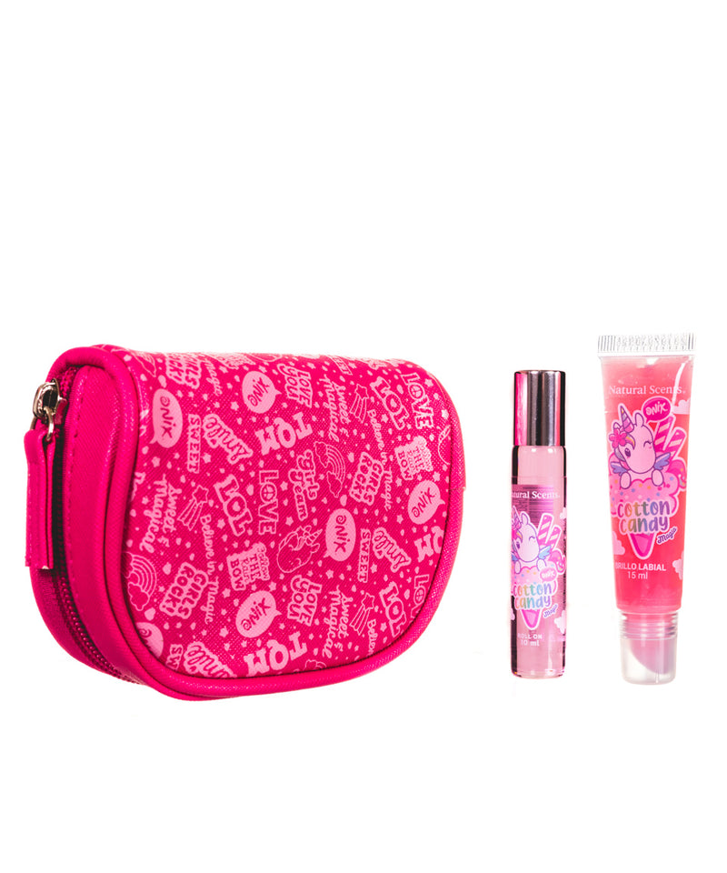 Kit Cosmetiquera (Lip gloss+ perfume roll on + cosmetiquera)